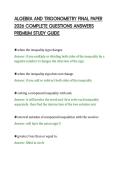 ALGEBRA AND TRIGONOMETRY FINAL PAPER &NewLine;2026 COMPLETE QUESTIONS ANSWERS &NewLine;PREMIUM STUDY GUIDE 