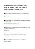 ALLIED HEALTH PRACTICE EXAM II CORE &NewLine;MEDICAL TERMINOLOGY AND CLINICAL &NewLine;PRACTICE BASICS REVIEW 2026 