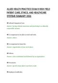 ALLIED HEALTH PRACTICE EXAM II HIGH-YIELD &NewLine;PATIENT CARE&comma; ETHICS&comma; AND HEALTHCARE &NewLine;SYSTEMS SUMMARY 2026