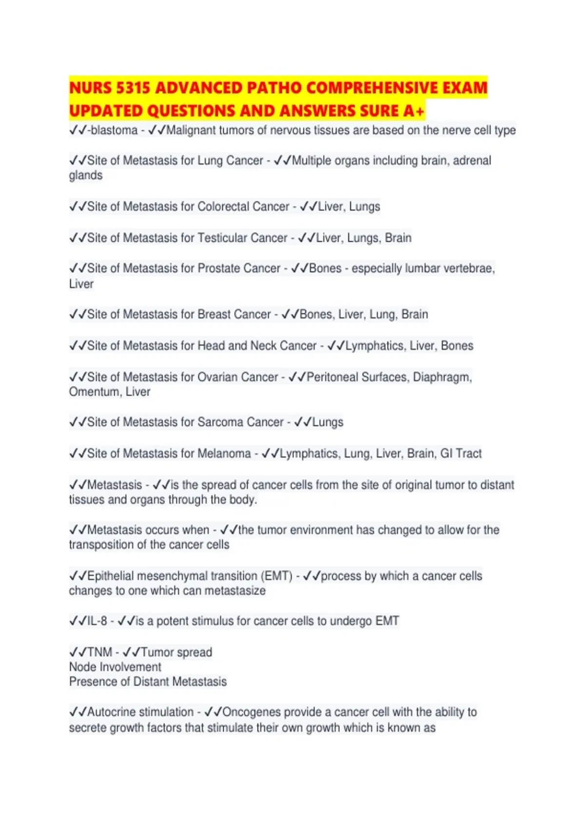 NURS 5315 ADVANCED PATHO COMPREHENSIVE EXAM UPDATED QUESTIONS AND ...