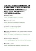 AMERICAN GOVERNMENT SBU DR &NewLine;KWASI EXAM 6 UPDATED ACTUAL &NewLine;EXAM PAPER 2026 COMPLETE &NewLine;QUESTIONS AND CORRECT &NewLine;ANSWERS GRADED A&plus;