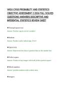 WGU C955 PROBABILITY AND STATISTICS&NewLine;OBJECTIVE ASSESSMENT 2 2026 FULL SOLVED&NewLine;QUESTIONS ANSWERS DESCRIPTIVE AND&NewLine;INFERENTIAL STATISTICS REVIEW SHEET