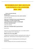 MICROBIOLOGY BIO 420 EXAM &NewLine;1 QUESTIONS AND ANSWERS &NewLine;2026 - 2027 