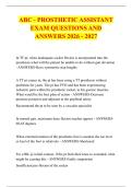 ABC - PROSTHETIC ASSISTANT &NewLine;EXAM QUESTIONS AND &NewLine;ANSWERS 2026 - 2027