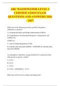ABC WASTEWATER LEVEL 3 &NewLine;CERTIFICATION EXAM &NewLine;QUESTIONS AND ANSWERS 2026 - 2027