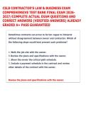 CSLB CONTRACTOR'S LAW & BUSINESS EXAM &NewLine;COMPREHENSIVE TEST BANK FINAL EXAM 2026&NewLine;2027&sol;COMPLETE ACTUAL EXAM QUESTIONS AND &NewLine;CORRECT ANSWERS &lpar;VERIFIED ANSWERS&rpar; ALREADY &NewLine;GRADED A&plus; PASS GUARANTEED 