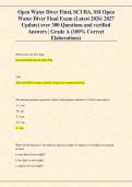 Open Water Diver Final&comma; SCUBA&comma; SSI Open &NewLine;Water Diver Final Exam &lpar;Latest 2026&sol; 2027 &NewLine;Update&rpar; over 300 Questions and verified &NewLine;Answers &vert; Grade A &lpar;100&percnt; Correct &NewLine; Elaborations&rpar;