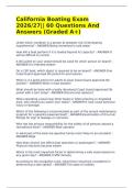 California Boating Exam 2026&sol;27&vert;&vert; 60 Questions And Answers &lpar;Graded A&plus;&rpar;