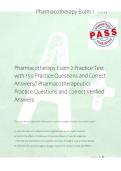 Pharmacotherapy Exam 2 Practice Test &NewLine;with 150 Practice Questions and Correct &NewLine;Answers&sol;&sol; Pharmacotherapeutics &NewLine;Practice Questions and Correct Verified &NewLine;Answers 