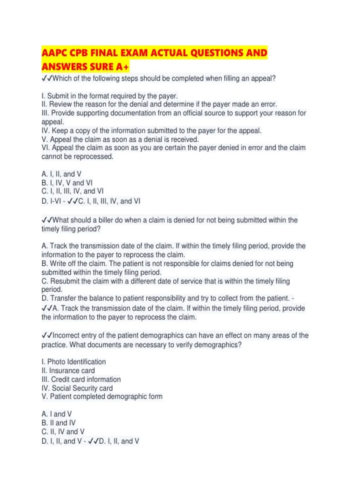 AAPC CPB FINAL EXAM ACTUAL QUESTIONS AND ANSWERS SURE A.pdf - AAPC ...