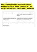 Adult Learning Theories&colon; Foundations&comma; Models&comma; &NewLine;and Applications in Higher Education ACTUAL &NewLine;UPDATED QUESTIONS AND CORRECT ANSWERS 