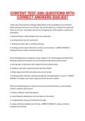 CONTENT TEST &lpar;206&rpar; QUESTIONS WITH CORRECT ANSWERS 2026-2027