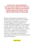 MAINE &lpar;ME&rpar; LARGE EQUIPMENT &NewLine;INSTALLATION & SERVICE TECHNICIAN &NewLine;EXAMINATION COMPLETE QUESTIONS &NewLine;AND DETAILED SOLUTIONS LATEST &NewLine;UPDATE THIS YEAR JUST RELEASED