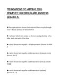 FOUNDATIONS OF NURSING 2026&NewLine;COMPLETE QUESTIONS AND ANSWERS&NewLine;GRADED A&plus;