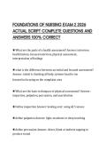 FOUNDATIONS OF NURSING EXAM 2 2026&NewLine;ACTUAL SCRIPT COMPLETE QUESTIONS AND&NewLine;ANSWERS 100&percnt; CORRECT