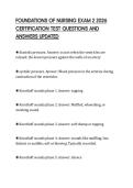 FOUNDATIONS OF NURSING EXAM 2 2026&NewLine;CERTIFICATION TEST QUESTIONS AND&NewLine;ANSWERS UPDATED