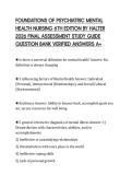 FOUNDATIONS OF PSYCHIATRIC MENTAL&NewLine;HEALTH NURSING 6TH EDITION BY HALTER&NewLine;2026 FINAL ASSESSMENT STUDY GUIDE&NewLine;QUESTION BANK VERIFIED ANSWERS A&plus;