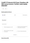 CAMRT CT Protocols & QC Exam &vert; Questions with&NewLine;100&percnt; Correct Answers &vert; Verified &vert; Latest Update&NewLine;2026&sol;2027