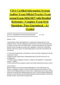 CISA Certified Information Systems Auditor Exam Official Practice Exam Actual Exam 2026&sol;2027 with Detailed Rationales &vert; Complete Exam-Style Questions &vert; Pass Guaranteed &ndash; A&plus; Graded&NewLine;&NewLine;