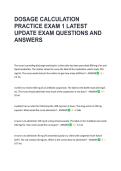 DOSAGE CALCULATION &NewLine;PRACTICE EXAM 1 LATEST &NewLine;UPDATE EXAM QUESTIONS AND &NewLine;ANSWERS 