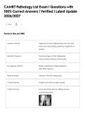 CAMRT Pathology List Exam &vert; Questions with&NewLine;100&percnt; Correct Answers &vert; Verified &vert; Latest Update&NewLine;2026&sol;2027
