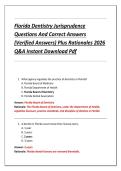Florida Dentistry Jurisprudence &NewLine;Questions And Correct Answers &NewLine;&lpar;Verified Answers&rpar; Plus Rationales 2026 &NewLine;Q&A Instant Download Pdf 