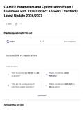 CAMRT&colon; Parameters and Optimization Exam &vert;&NewLine;Questions with 100&percnt; Correct Answers &vert; Verified &vert;&NewLine;Latest Update 2026&sol;2027
