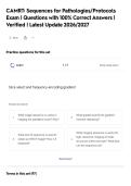 CAMRT&colon; Sequences for Pathologies&sol;Protocols&NewLine;Exam &vert; Questions with 100&percnt; Correct Answers &vert;&NewLine;Verified &vert; Latest Update 2026&sol;2027