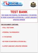 TEST BANK FOR FEDERAL TAX RESEARCH 11TH EDITION BY ROBY B SAWYERS & STEVEN GILL &vert; LATEST &lpar;2026&sol;2027&rpar; UPDATED VERSION