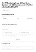 CAMRT &lpar;Positioning&sol;Image Critique&rpar; Exam &vert;&NewLine;Questions with 100&percnt; Correct Answers &vert; Verified &vert;&NewLine;Latest Update 2026&sol;2027