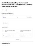 CAMRT&colon; Patient Care Prep Course Exam &vert;&NewLine;Questions with 100&percnt; Correct Answers &vert; Verified &vert;&NewLine;Latest Update 2026&sol;2027