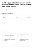 CAMRT - Upper Extremity Vasculature Exam &vert;&NewLine;Questions with 100&percnt; Correct Answers &vert; Verified &vert;&NewLine;Latest Update 2026&sol;2027