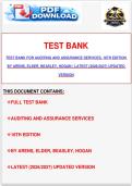 TEST BANK FOR AUDITING AND ASSURANCE SERVICES&comma; 16TH EDITION BY ARENS&comma; ELDER&comma; BEASLEY&comma; HOGAN &vert; LATEST &lpar;2026&sol;2027&rpar; UPDATED VERSION