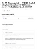 CAMRT - Pharmaceuticals - MRAD1120 - Health &&NewLine;Safety Exam &vert; Questions with 100&percnt; Correct&NewLine;Answers &vert; Verified &vert; Latest Update 2026&sol;2027