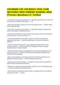 COLORADO LIFE INSURANCE FINAL EXAM&NewLine;QUESTIONS WITH VERIFIED ANSWERS 2026&NewLine;&vert; Practice Questions &vert; A&plus; Verified