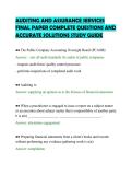 AUDITING AND ASSURANCE SERVICES &NewLine;FINAL PAPER COMPLETE QUESTIONS AND &NewLine;ACCURATE SOLUTIONS STUDY GUIDE