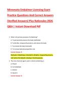 Minnesota Embalmer Licensing Exam &NewLine;Practice Questions And Correct Answers &NewLine;&lpar;Verified Answers&rpar; Plus Rationales 2026 &NewLine;Q&A &vert; Instant Download Pdf 