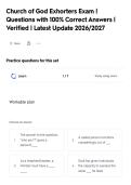 Church of God Exhorters Exam &vert;&NewLine;Questions with 100&percnt; Correct Answers &vert;&NewLine;Verified &vert; Latest Update 2026&sol;2027