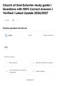 Church of God Exhorter study guide &vert;&NewLine;Questions with 100&percnt; Correct Answers &vert;&NewLine;Verified &vert; Latest Update 2026&sol;2027