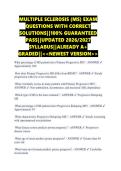 MULTIPLE SCLEROSIS &lpar;MS&rpar; EXAM &NewLine;QUESTIONS WITH CORRECT &NewLine;SOLUTIONS&vert;&vert;100&percnt; GUARANTEED &NewLine;PASS&vert;&vert;UPDATED 2026&sol;2027 &NewLine;SYLLABUS&vert;&vert;ALREADY A&plus; &NewLine;GRADED&vert;&vert;<<NEWEST VERSION>> &NewLine;