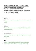 AUTOMOTIVE TECHNOLOGY ACTUAL &NewLine;EXAM SCRIPT 2026 COMPLETE &NewLine;QUESTIONS AND SOLUTIONS GRADED A &NewLine;PLUS CERTIFICATION