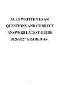 ACLS WRITTEN EXAM&NewLine;QUESTIONS AND CORRECT&NewLine;ANSWERS LATEST GUIDE&NewLine;2026&sol;2027 GRADED A&plus; &period;