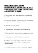 FUNDAMENTALS OF HUMAN&NewLine;NEUROPSYCHOLOGY 8TH EDITION KOLB&NewLine;EXAM SCRIPT 2026 COMPLETE QUESTIONS&NewLine;AND CORRECT ANSWERS