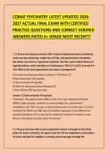 COMAT PSYCHIATRY LATEST UPDATED 2026&NewLine;2027 ACTUAL FINAL EXAM WITH CERTIFIED &NewLine;PRACTICE QUESTIONS AND CORRECT VERIFIED &NewLine;ANSWERS RATED A&plus; GRADE MOST RECENT&excl;&excl; 