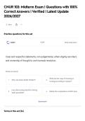 CNUR 102&colon; Midterm Exam &vert; Questions with 100&percnt;&NewLine;Correct Answers &vert; Verified &vert; Latest Update&NewLine;2026&sol;2027