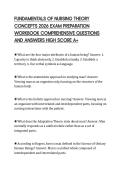 FUNDAMENTALS OF NURSING THEORY&NewLine;CONCEPTS 2026 EXAM PREPARATION&NewLine;WORKBOOK COMPREHENSIVE QUESTIONS&NewLine;AND ANSWERS HIGH SCORE A&plus;