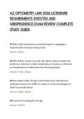 AZ OPTOMETRY LAW 2026 LICENSURE &NewLine;REQUIREMENTS STATUTES AND &NewLine;JURISPRUDENCE EXAM REVIEW COMPLETE &NewLine;STUDY GUIDE 