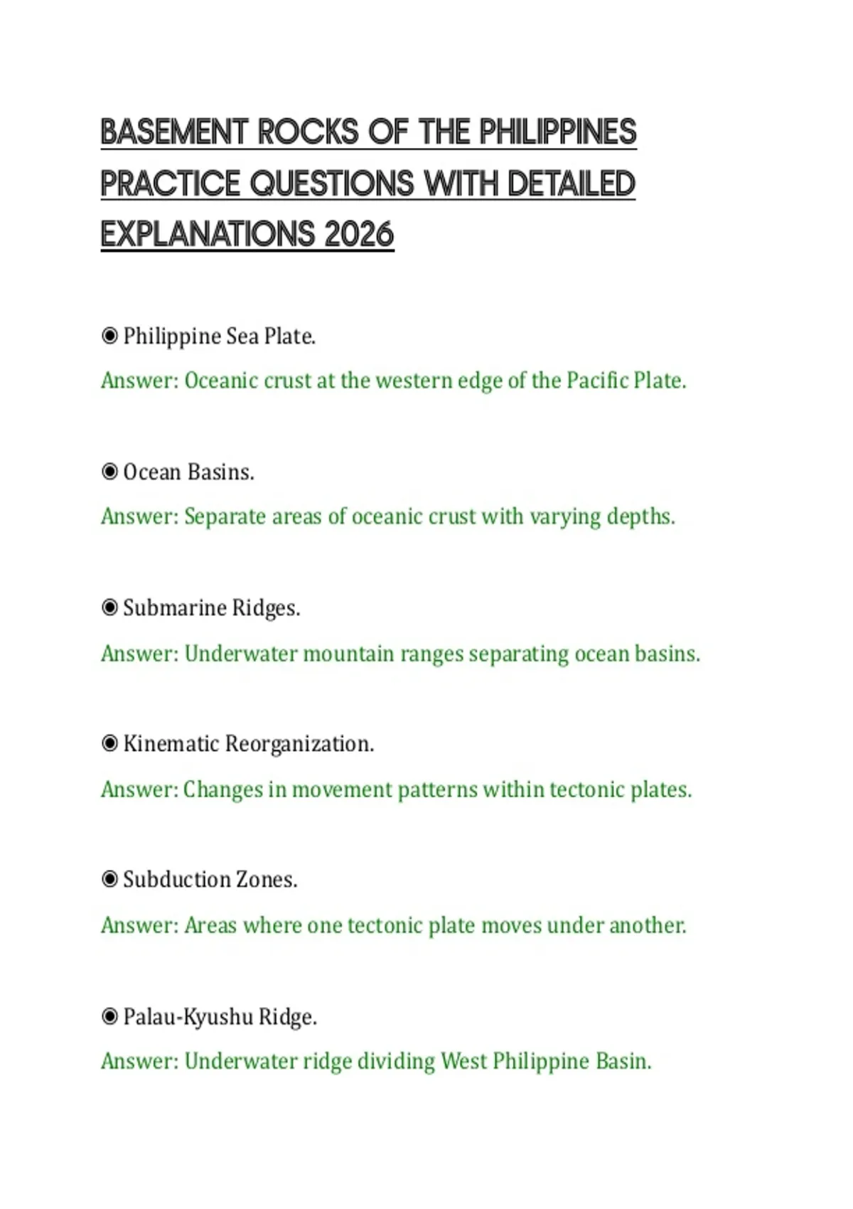 Basement Rocks Pattern BASEMENT ROCKS OF THE PHILIPPINES PRACTICE QUESTIONS WITH DETAILED ...
