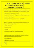 BOC PARASITOLOGY &NewLine;EXAM QUESTIONS AND &NewLine;ANSWERS 2026 - 2027 