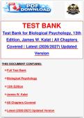 Test Bank for Biological Psychology&comma; 13th Edition&comma; James W&period; Kalat &vert; All Chapters Covered &vert; Latest &lpar;2026&sol;2027&rpar; Updated Version
